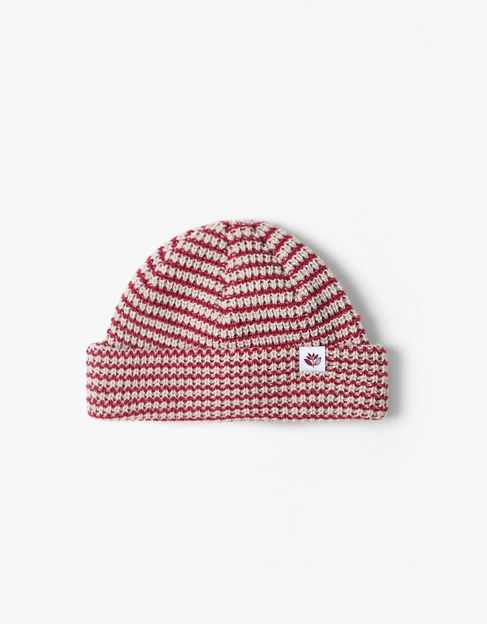 Magenta Striped Low Beanie - Burgundy/White