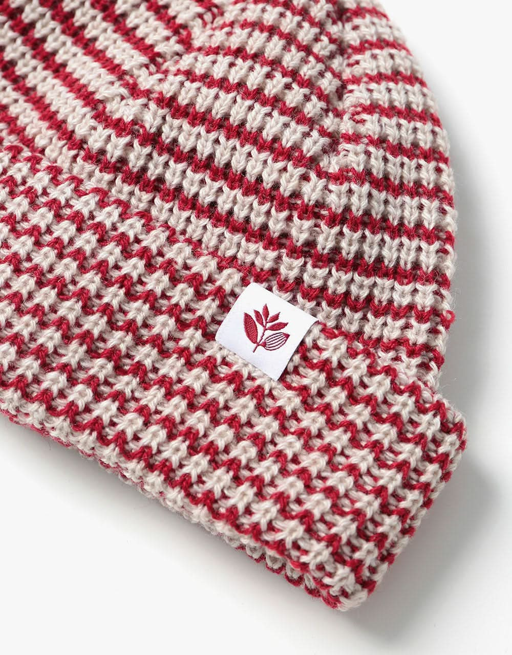 Magenta Striped Low Beanie - Burgundy/White