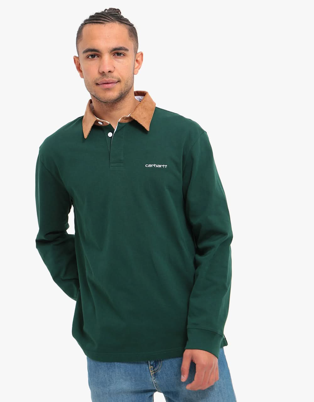 Carhartt WIP L/S Cord Rugby Polo Shirt - Bottle Green/Hamilton Brown/W