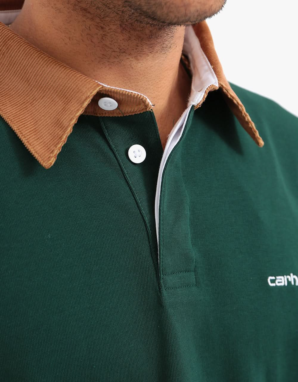 Carhartt WIP L/S Cord Rugby Polo Shirt - Bottle Green/Hamilton Brown/W