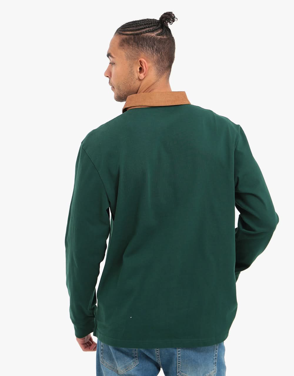 Carhartt WIP L/S Cord Rugby Polo Shirt - Bottle Green/Hamilton Brown/W