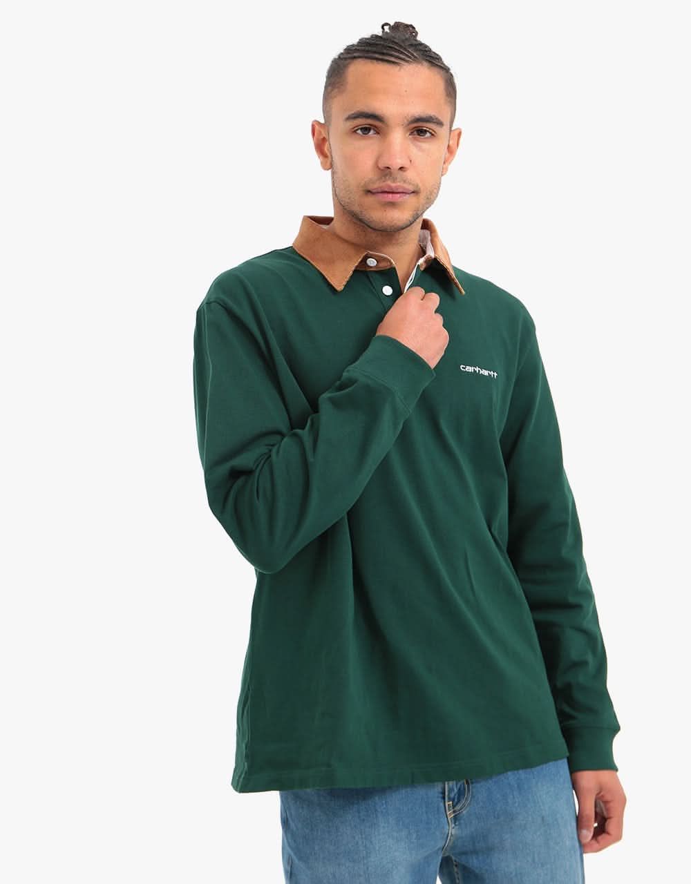 Carhartt WIP L/S Cord Rugby Polo Shirt - Bottle Green/Hamilton Brown/W