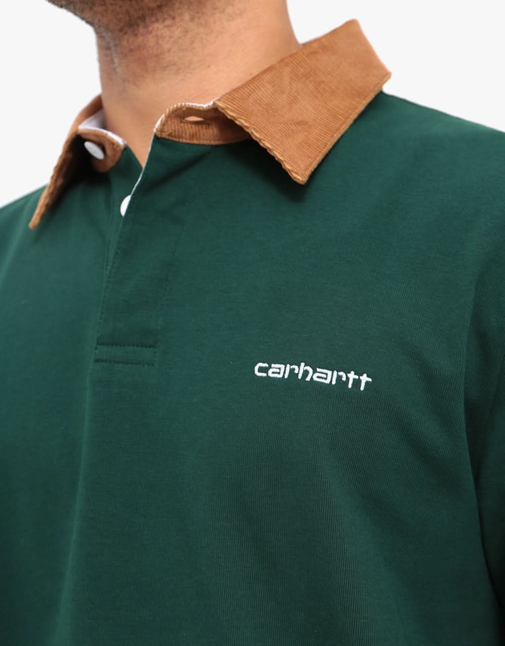 Carhartt WIP L/S Cord Rugby Polo Shirt - Bottle Green/Hamilton Brown/W