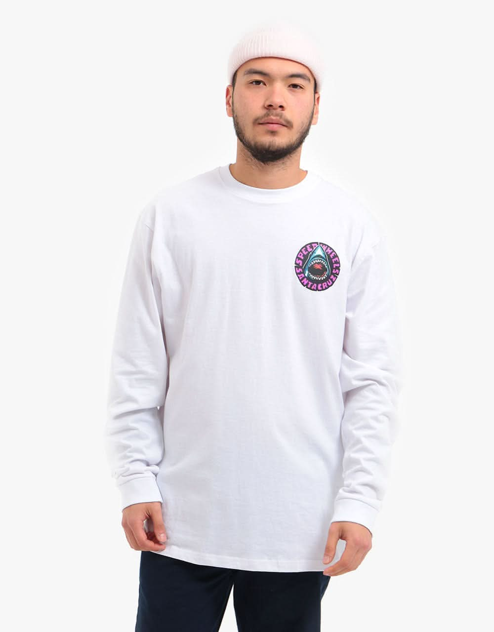 Santa Cruz Speed Wheels Shark L/S T-Shirt - White