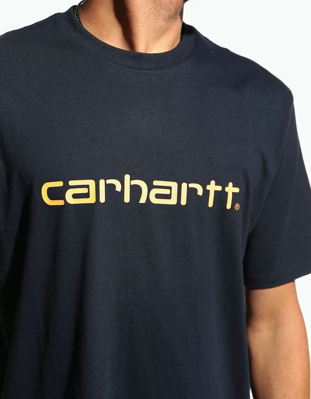 Carhartt WIP S/S Script T-Shirt - Dark Navy/Pop Orange