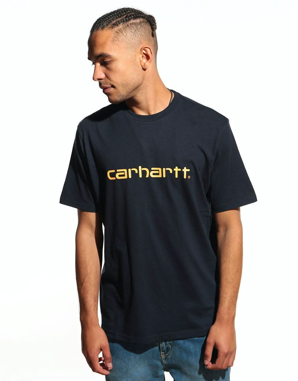 Carhartt WIP S/S Script T-Shirt - Dark Navy/Pop Orange