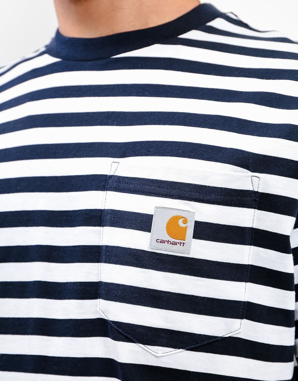 Carhartt WIP S/S Scotty Pocket T-Shirt - Scotty Stripe-Dark Navy/White