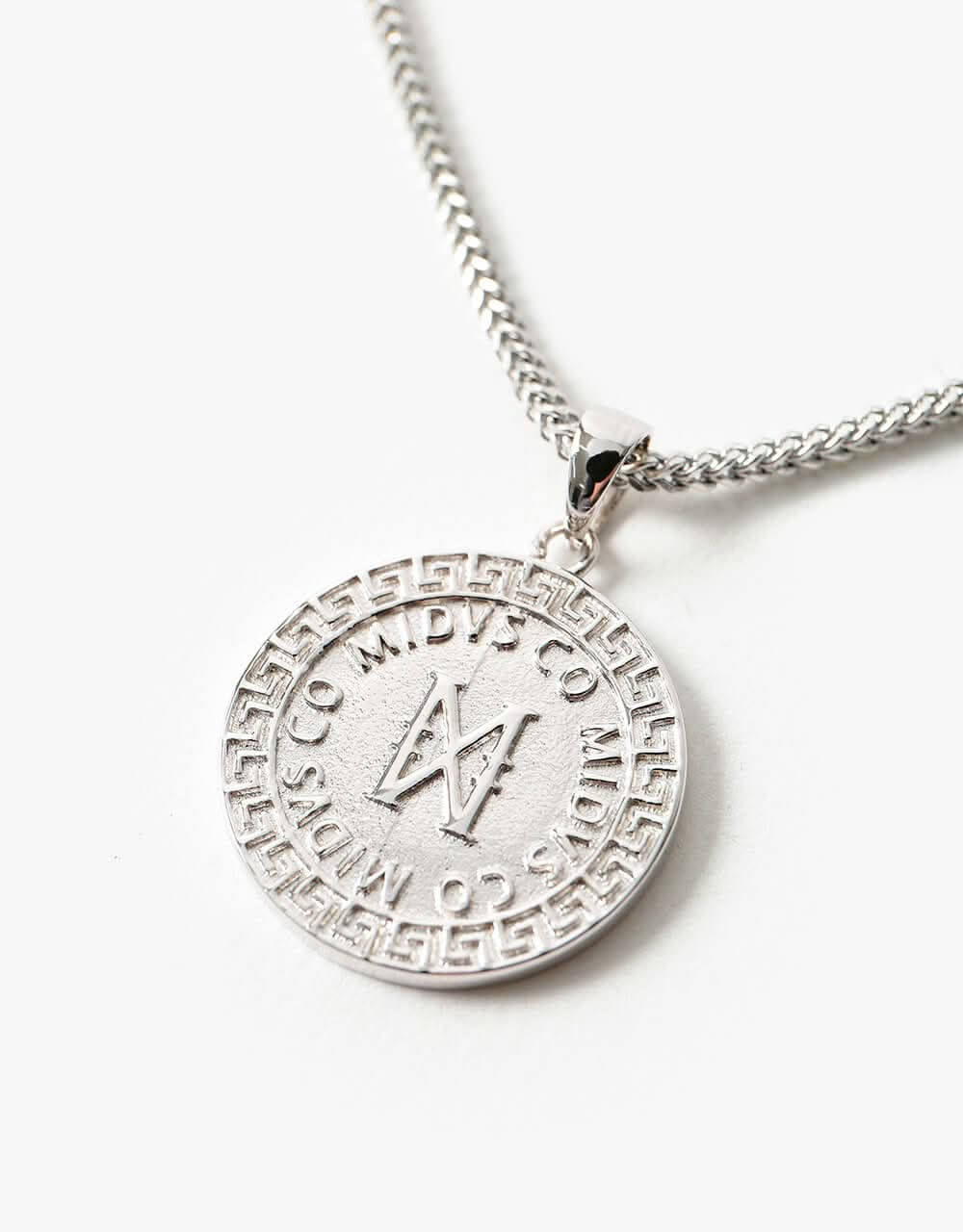 Midvs Co 18K Gold Plated Meander Coin Necklace - White Gold