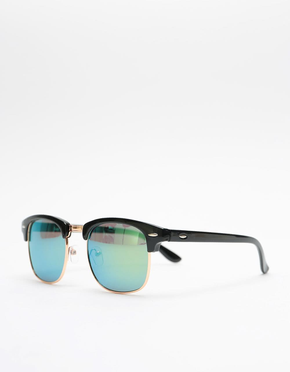 Route One New Clubmaster Sunglasses - Black Green Mirrored Lens