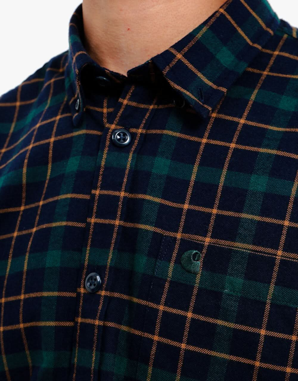 Carhartt WIP L/S Baxter Shirt - Baxter Check: Dark Navy/Grove