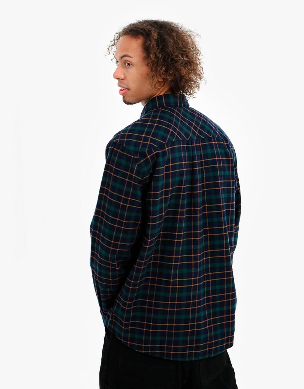 Carhartt WIP L/S Baxter Shirt - Baxter Check: Dark Navy/Grove