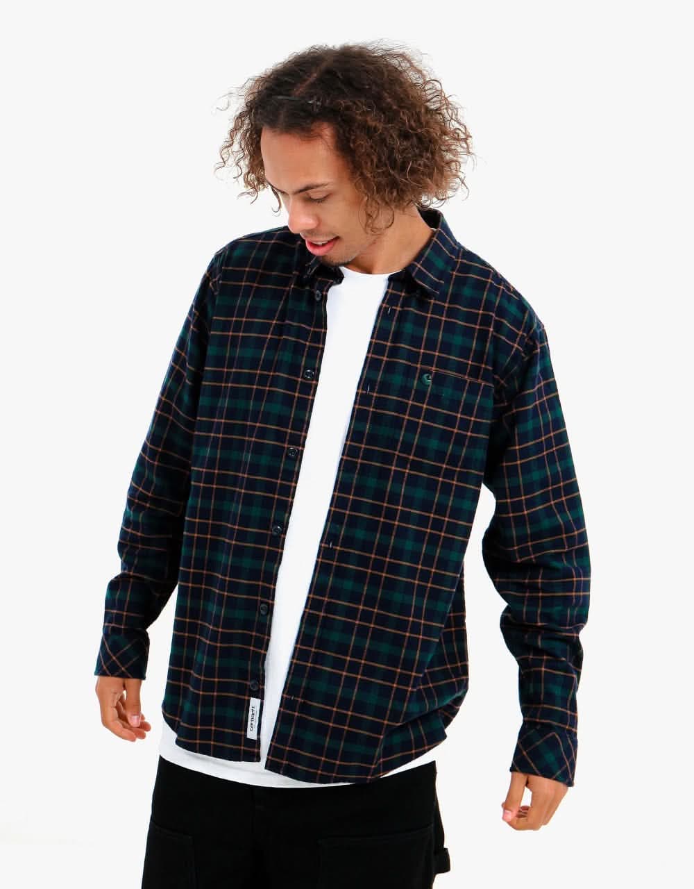 Carhartt WIP L/S Baxter Shirt - Baxter Check: Dark Navy/Grove