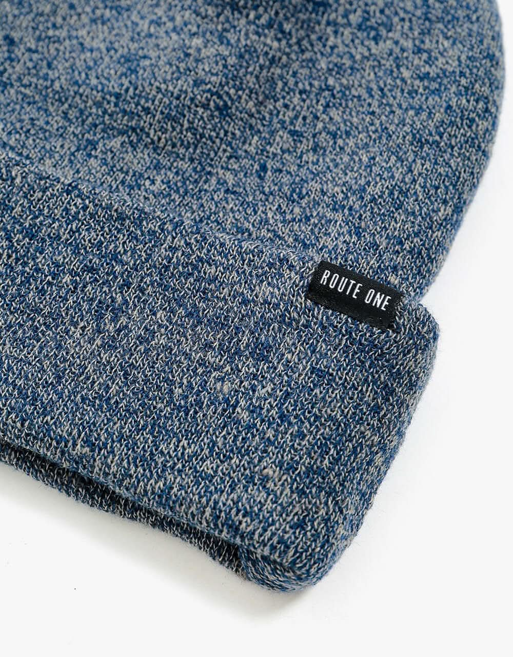 Route One Recycled NY Cuff Beanie - Heather Blue