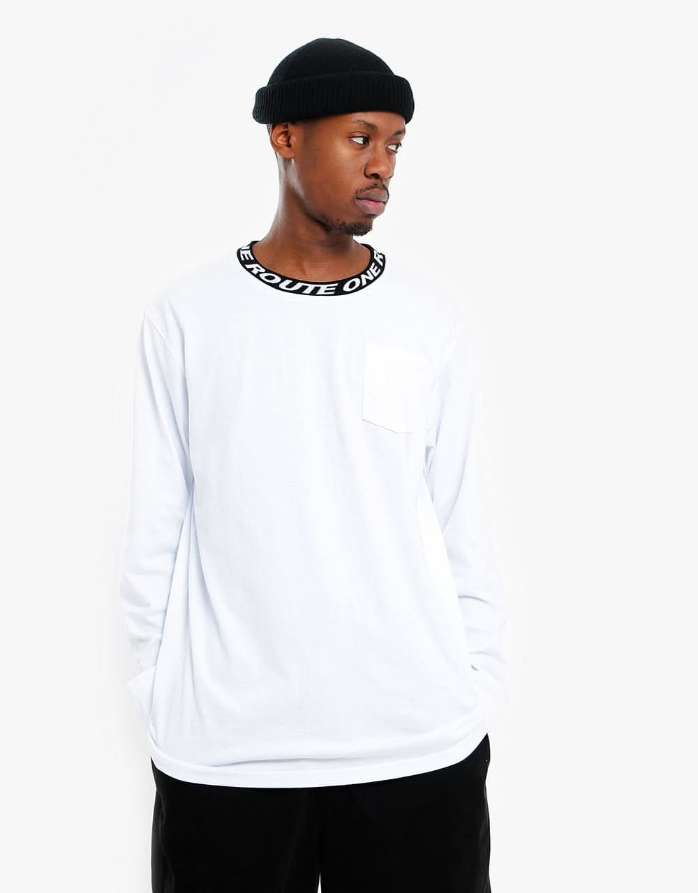 Route One Organic Ribbed Collar Long Sleeve T-Shirt - White