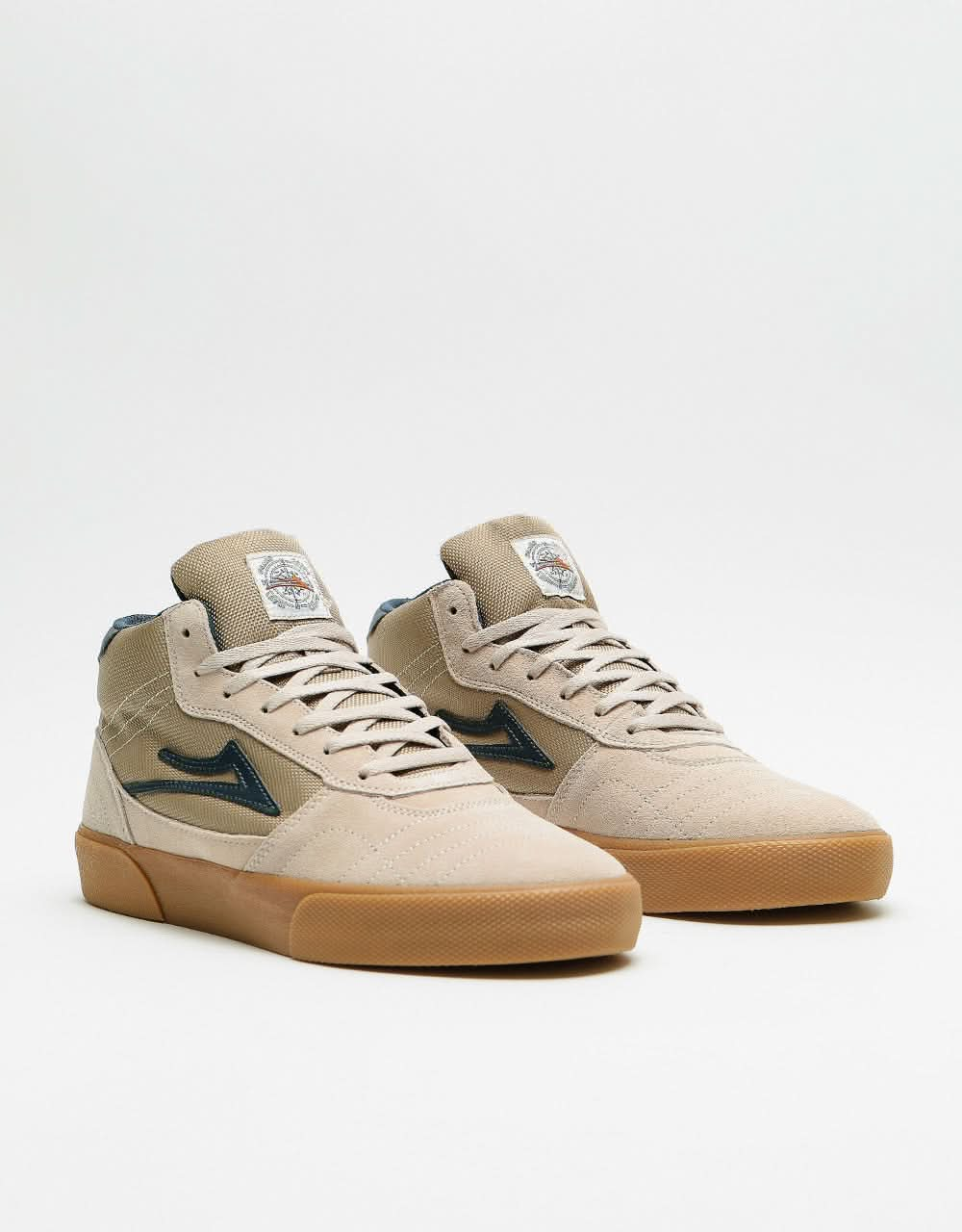 Lakai Cambridge Mid Skate Shoes - Cream/Navy Suede