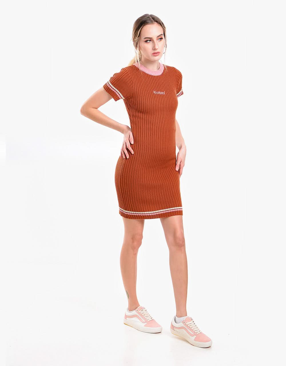 Kickers® Womens Rib Knit Mini Dress - Rust