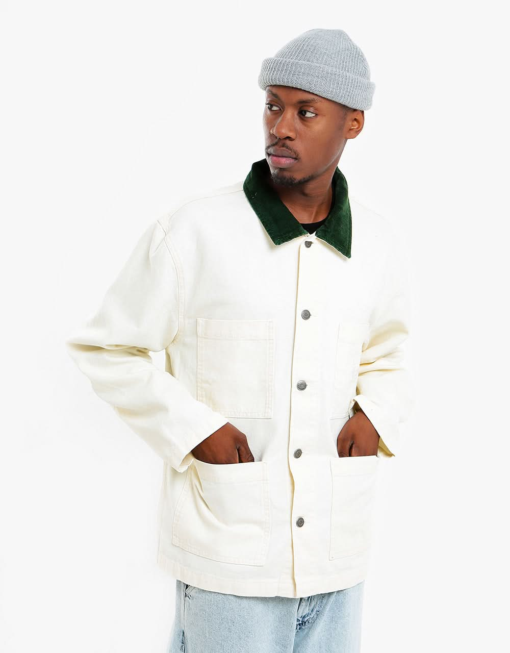 Stüssy Cord Collar Canvas Chore Jacket - Bone