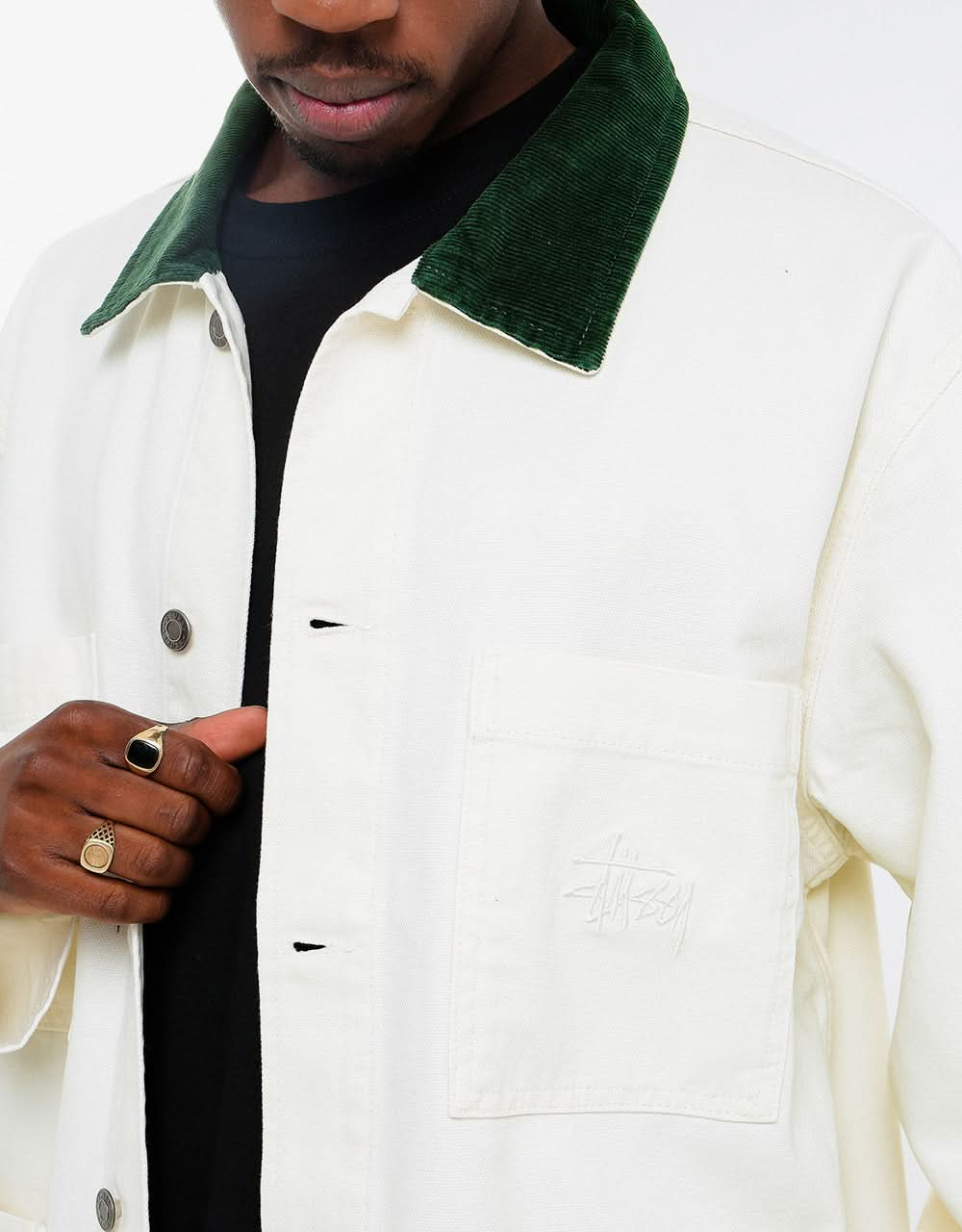 Stüssy Cord Collar Canvas Chore Jacket - Bone