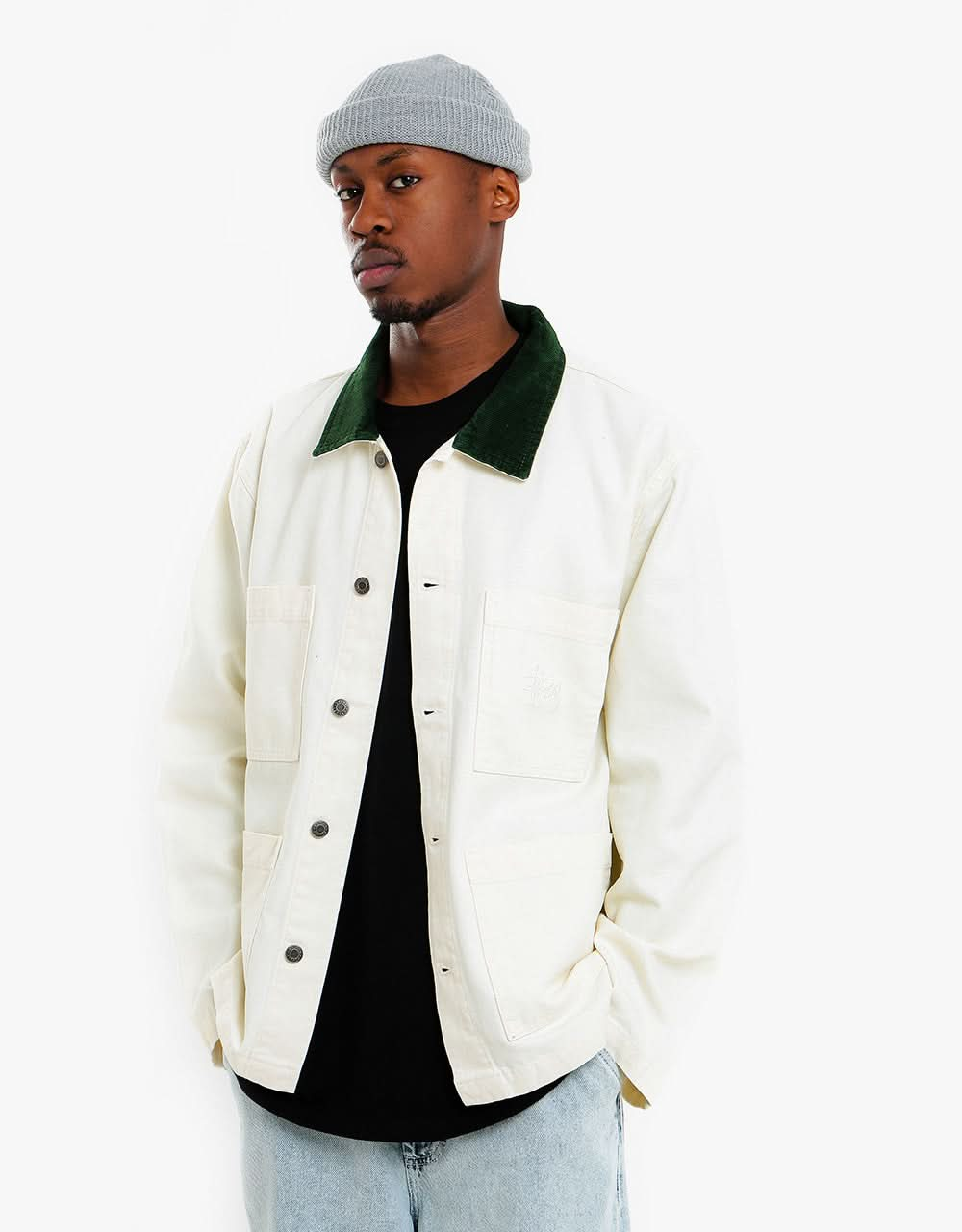 Stüssy Cord Collar Canvas Chore Jacket - Bone