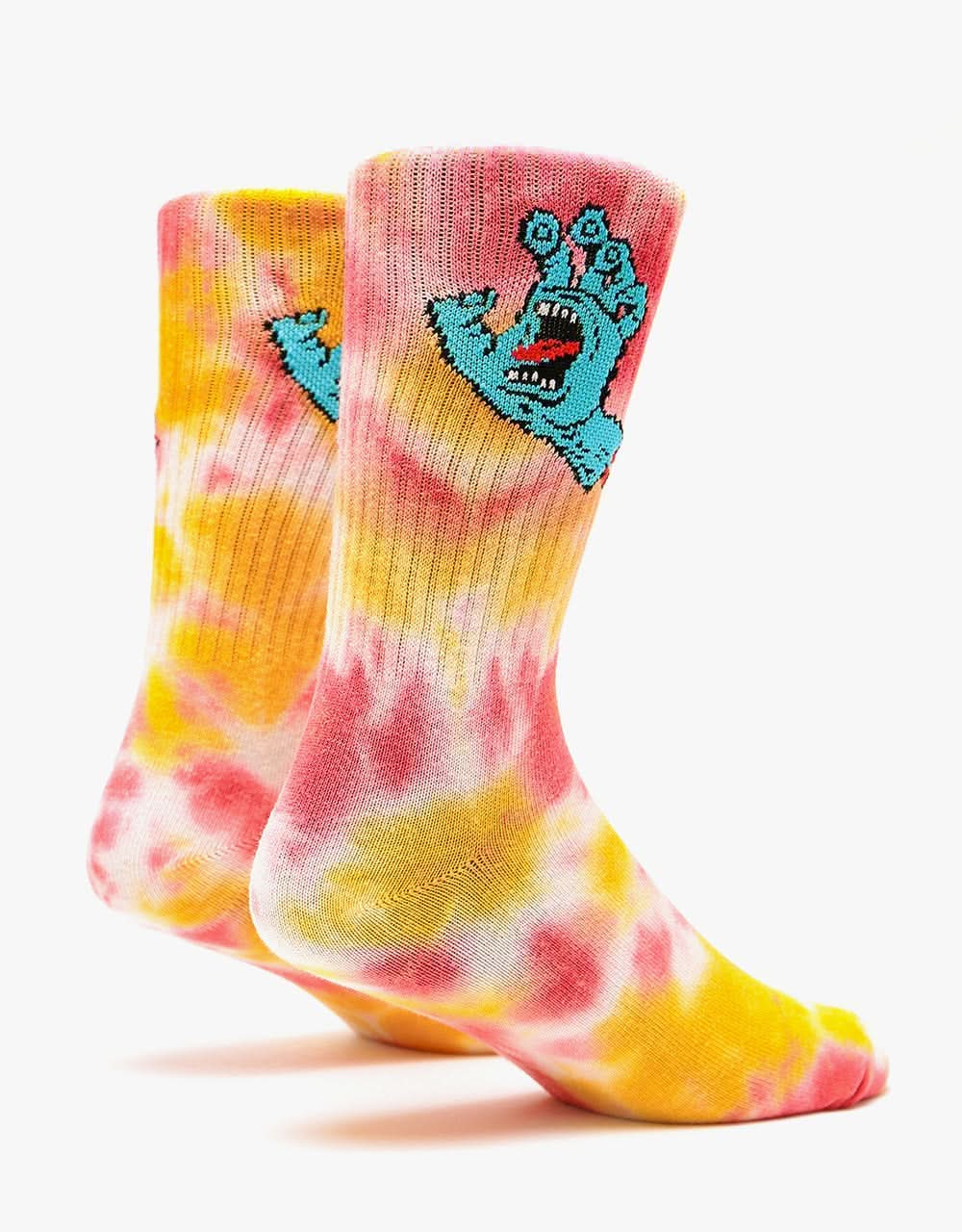 Santa Cruz Screaming Hand Tie Dye Socks - White/Mustard/Ketchup