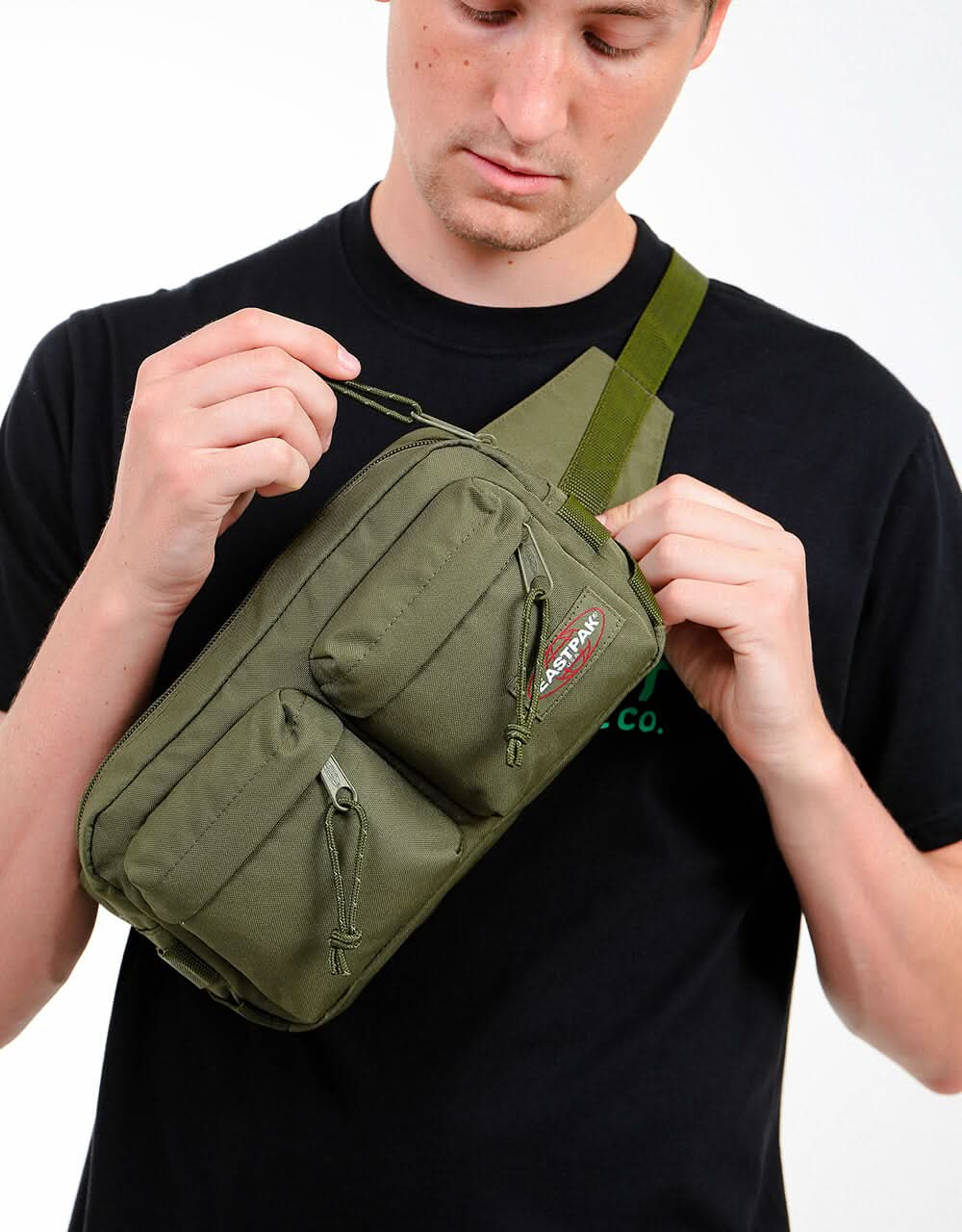 Eastpak Bumbag Double Cross Body Bag - Dark Grass