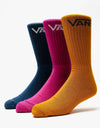 Vans Classic Crew 3 Pack Socks - Raspberry Radiance