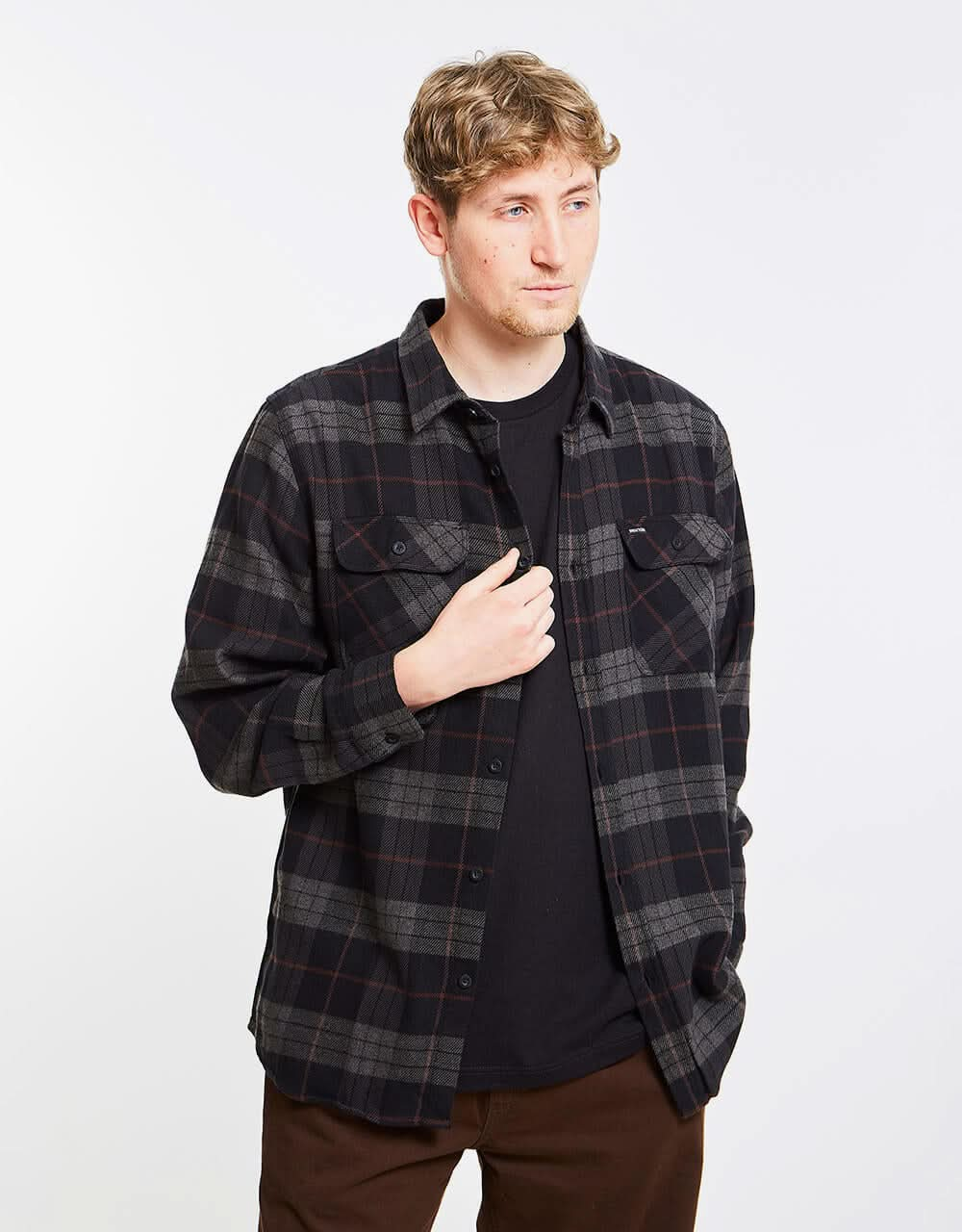 Brixton Bowery L/S Flannel Shirt - Black/Charcoal