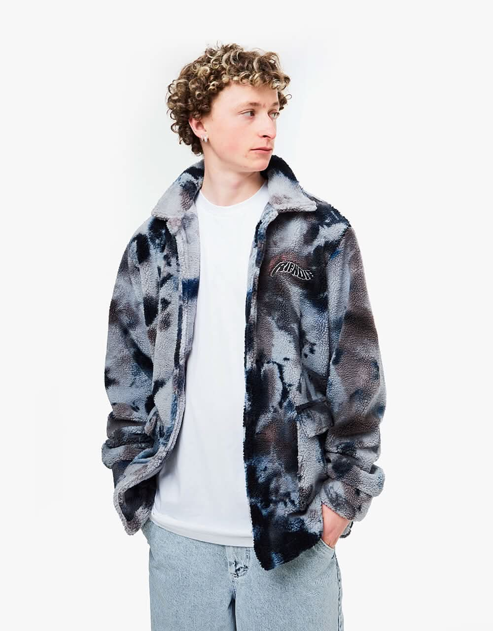 RIPNDIP Warped Tie Dye Sherpa Jacket - Navy/Mauve Tie Dye