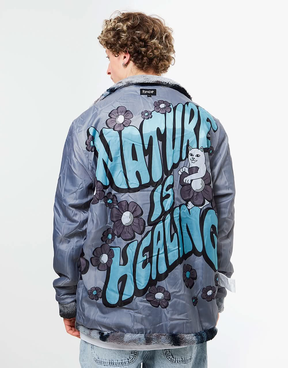 RIPNDIP Warped Tie Dye Sherpa Jacket - Navy/Mauve Tie Dye