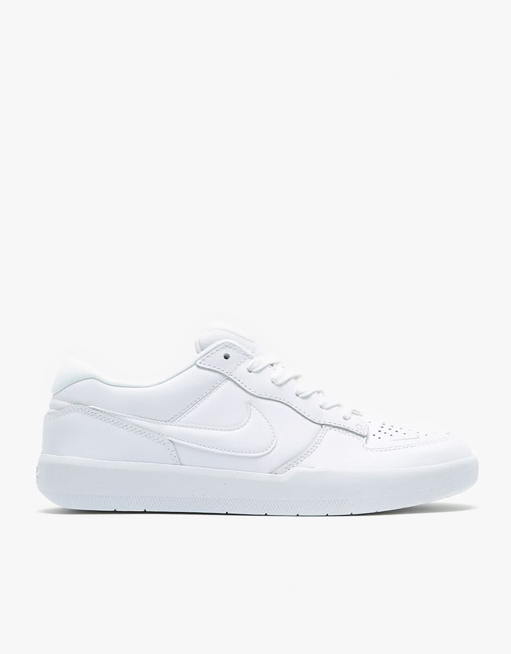 Nike SB Force 58 Premium Leather Skate Shoes - White/White-White-White