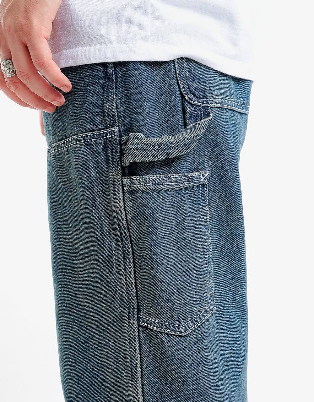 Pantalon en denim à double genou Route One - Délavé clair