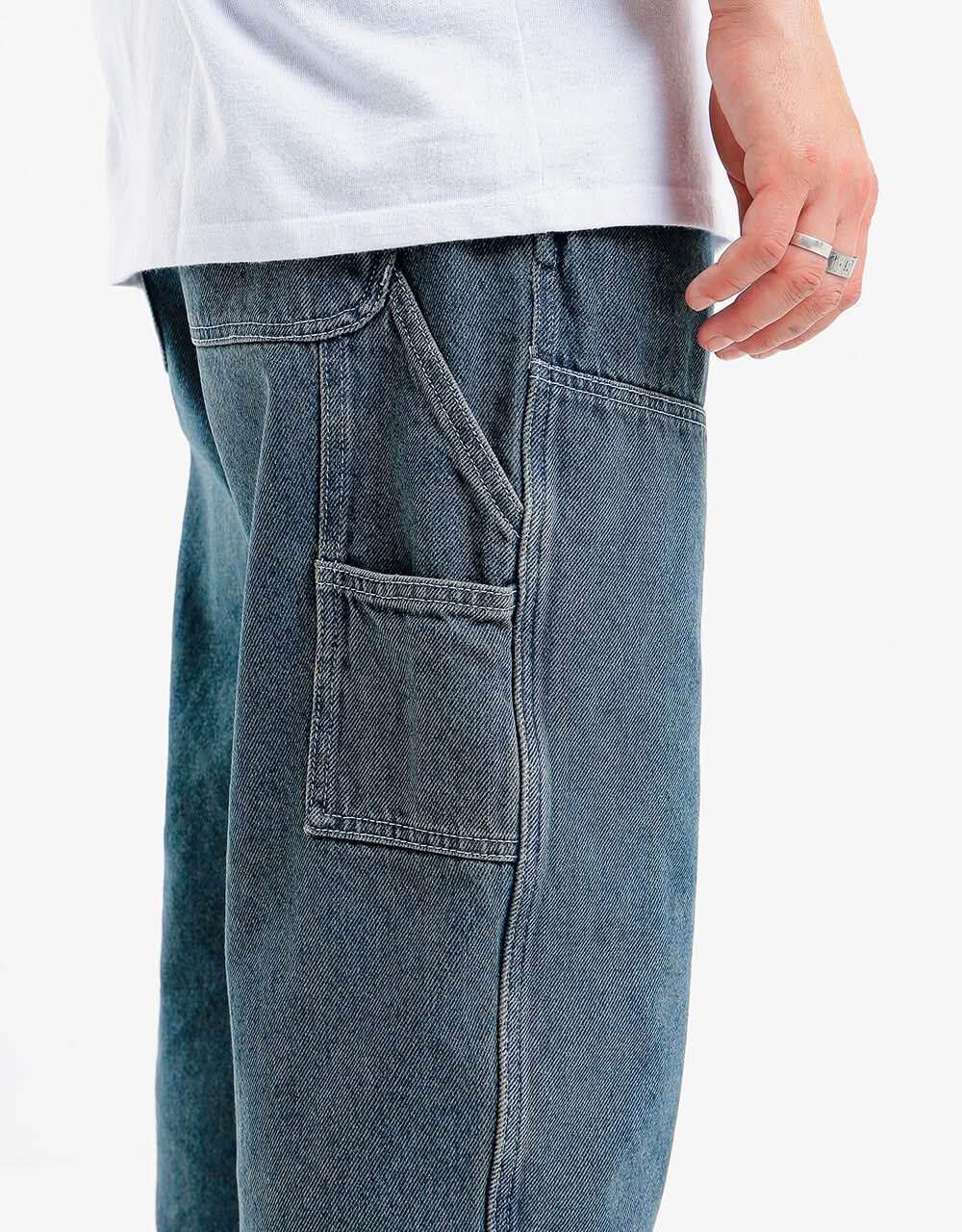 Pantalon en denim à double genou Route One - Délavé clair