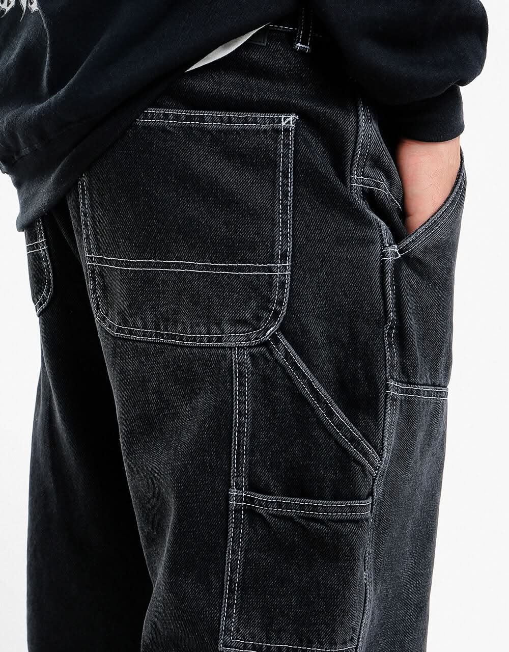 Pantalon en denim à double genou Route One - Noir délavé