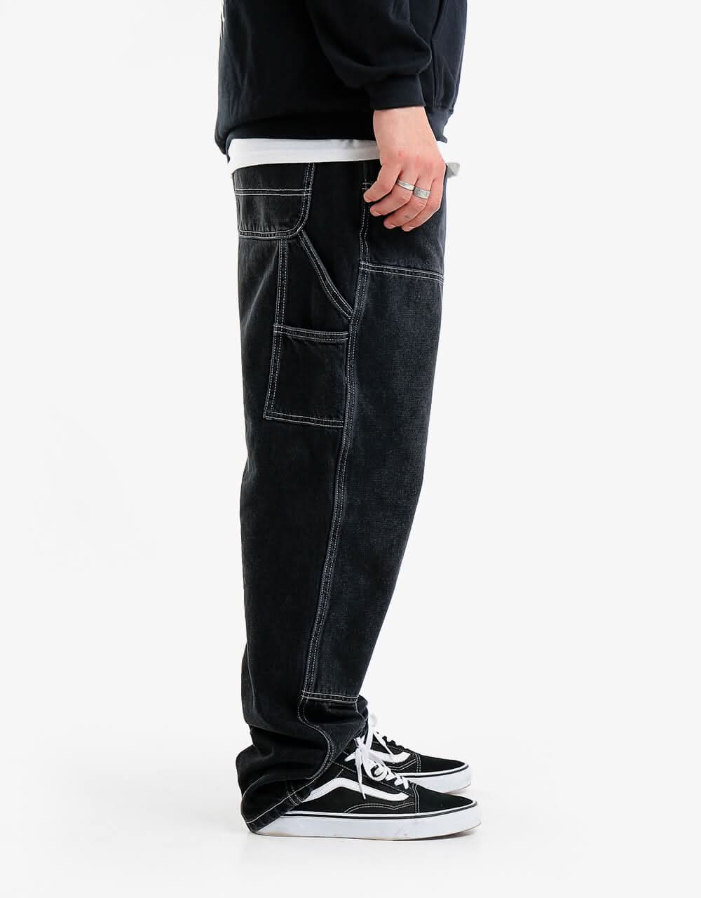 Pantaloni in denim con doppio ginocchio Route One - Nero lavato