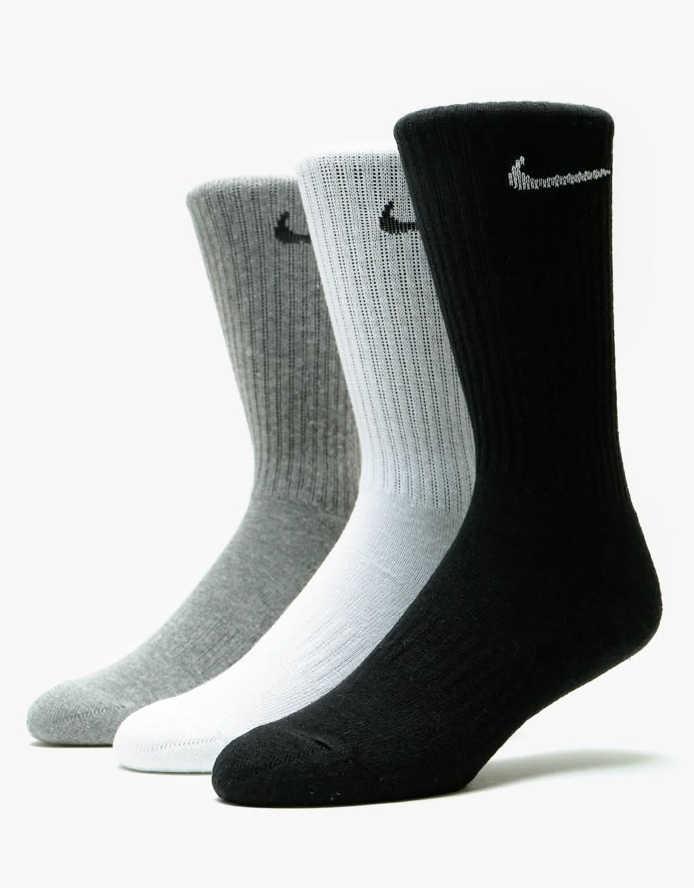 Nike SB Everyday Cushioned Socks 3 Pack - Black/White/Heather Grey