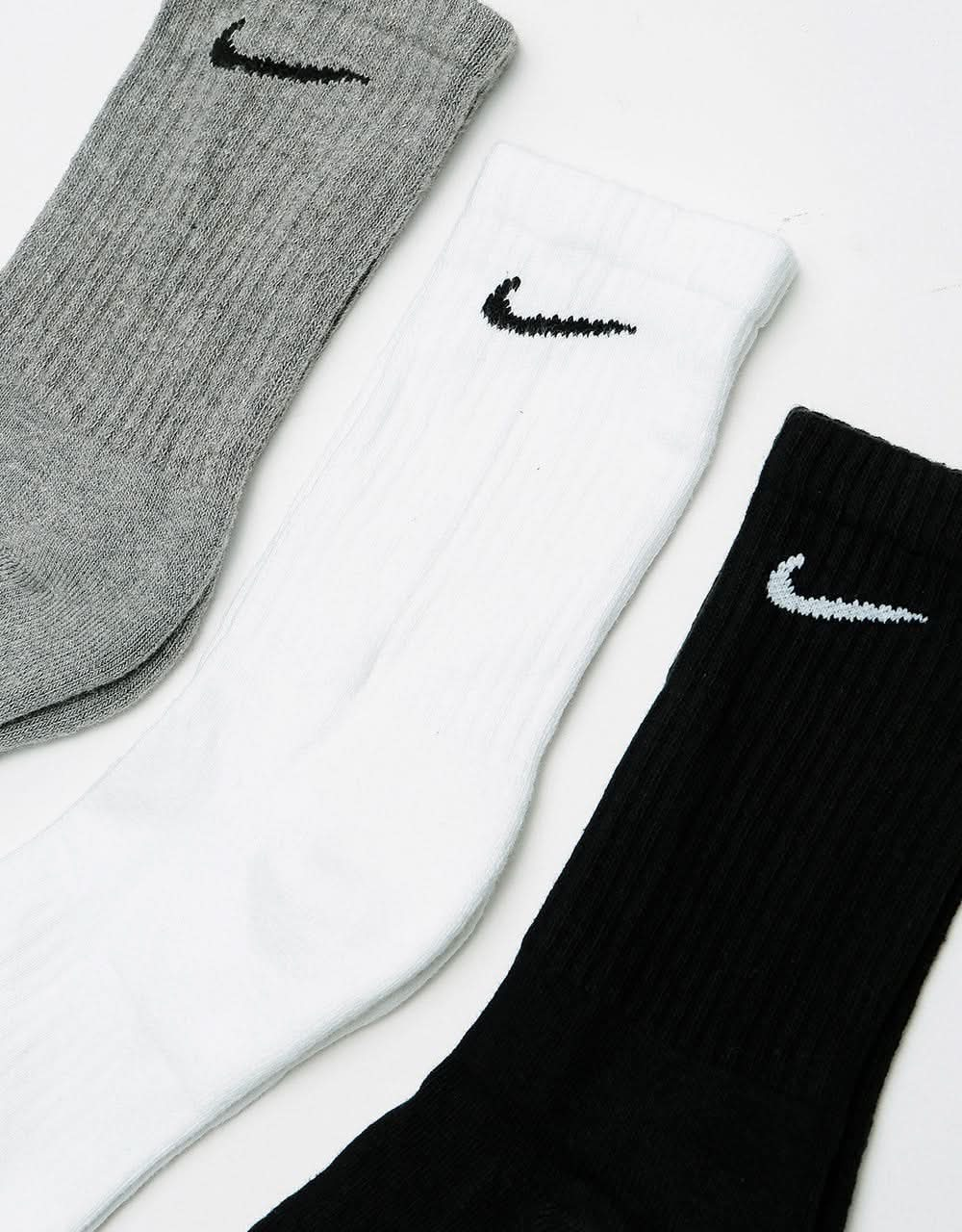 Nike SB Everyday Cushioned Socks 3 Pack - Black/White/Heather Grey