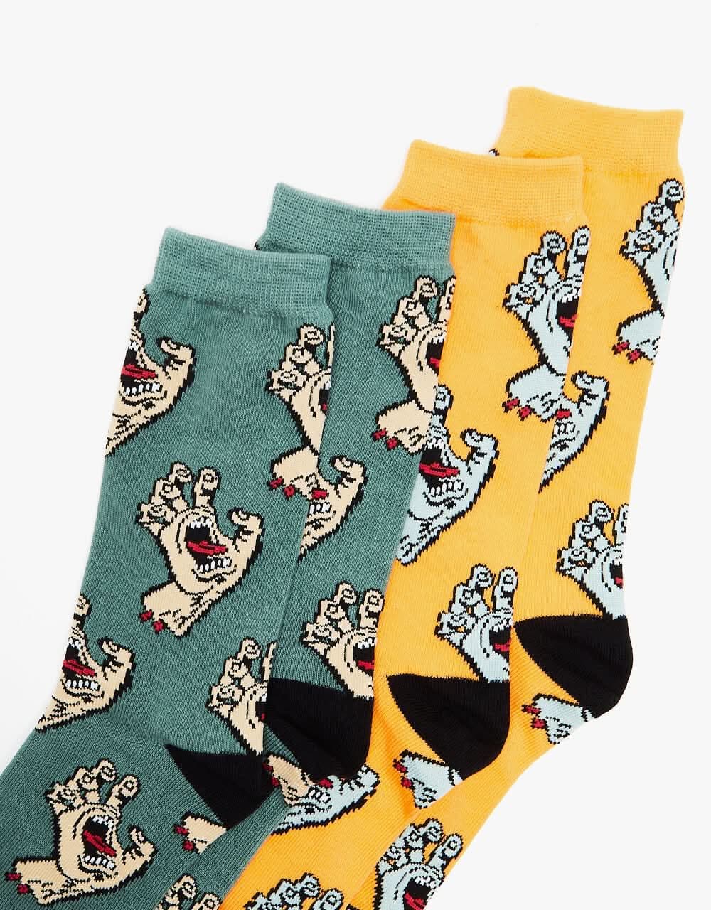 Santa Cruz Multi Hand 2 Pack Socks - Mango/Vintage Ivy