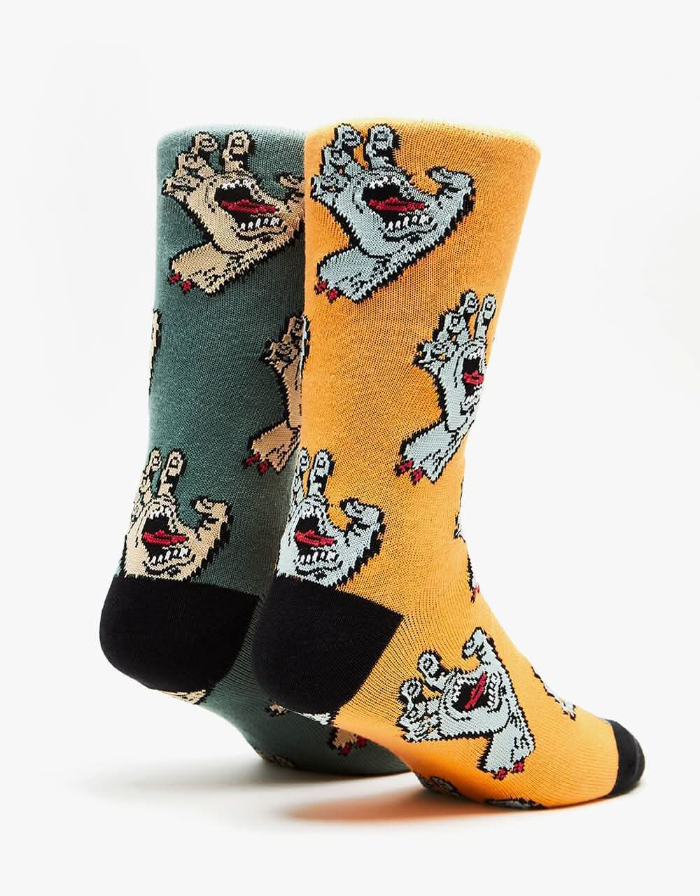 Santa Cruz Multi Hand 2 Pack Socks - Mango/Vintage Ivy