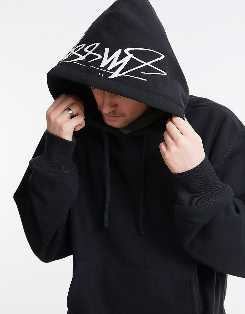 Stüssy Back Hood Applique Pullover Hoodie - Black