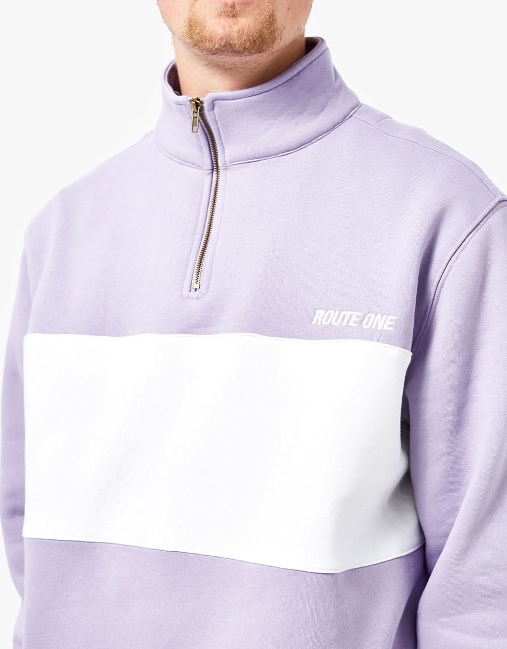 Route One Organic Blocked 1/4 Zip Sweat - Viola/Stone