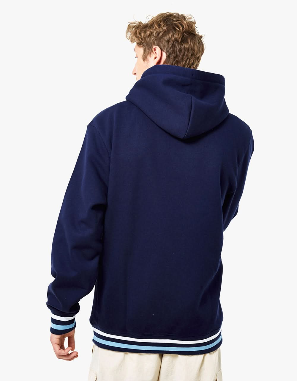 Route One Organic Striped Ribbed Pullover Hoodie - Eclipse/White/Sky Blue