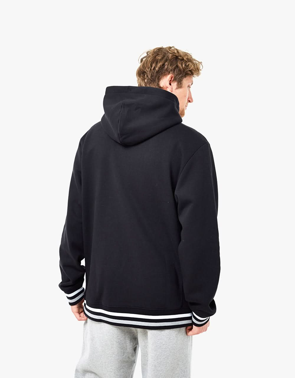 Route One Organic Striped Ribbed Pullover Hoodie - Black/White/Grey