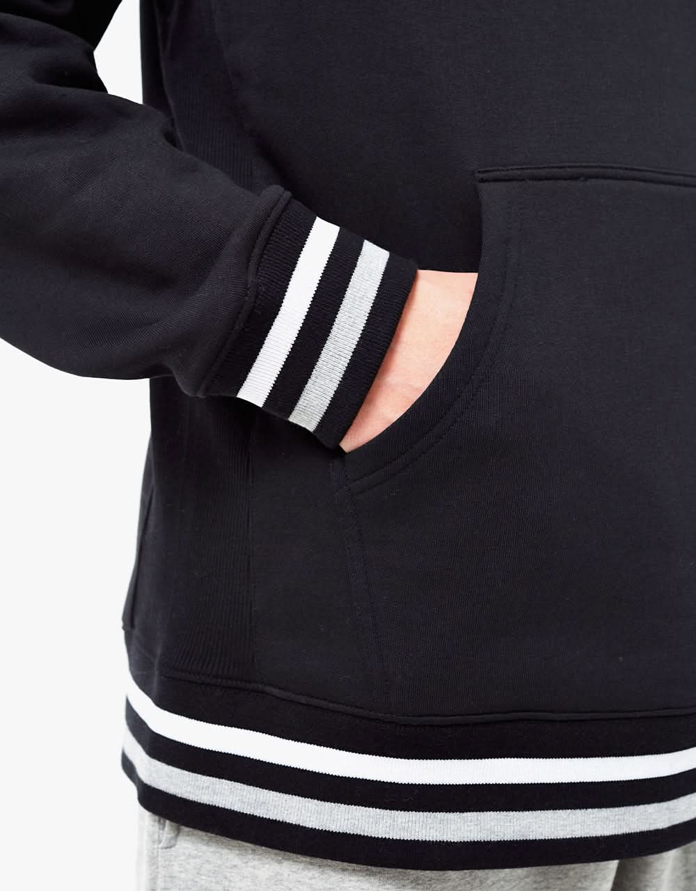 Route One Organic Striped Ribbed Pullover Hoodie - Black/White/Grey