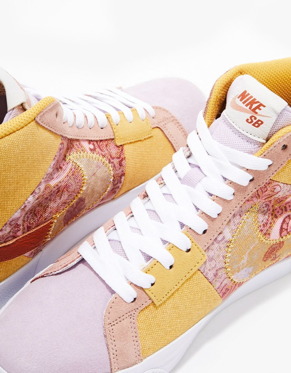 Nike SB Zoom Blazer Mid Premium Skate Shoes - Sanded Gold/White-Burnt Sunrise