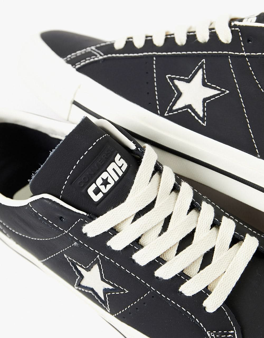 Converse One Star Pro Ox Leather Skate Shoes - Black/Black/Egret