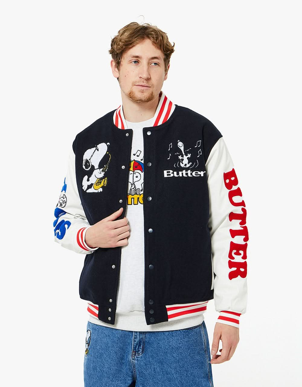 Butter Goods x Peanuts Jazz Varsity Jacket - Navy