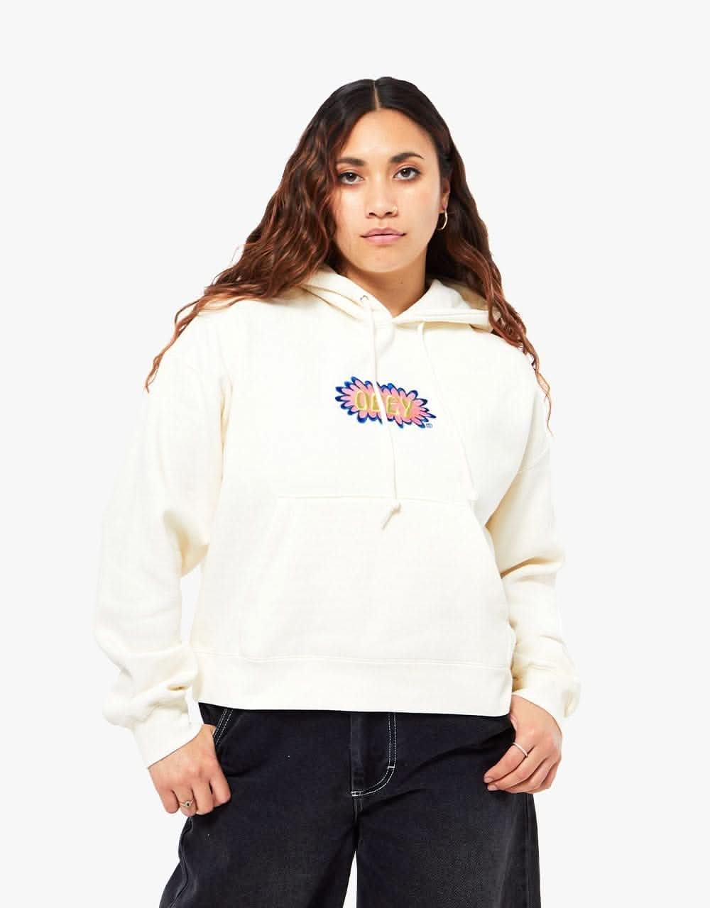 Obey Womens Bubble Cropped Pullover Hoodie - Unbleached