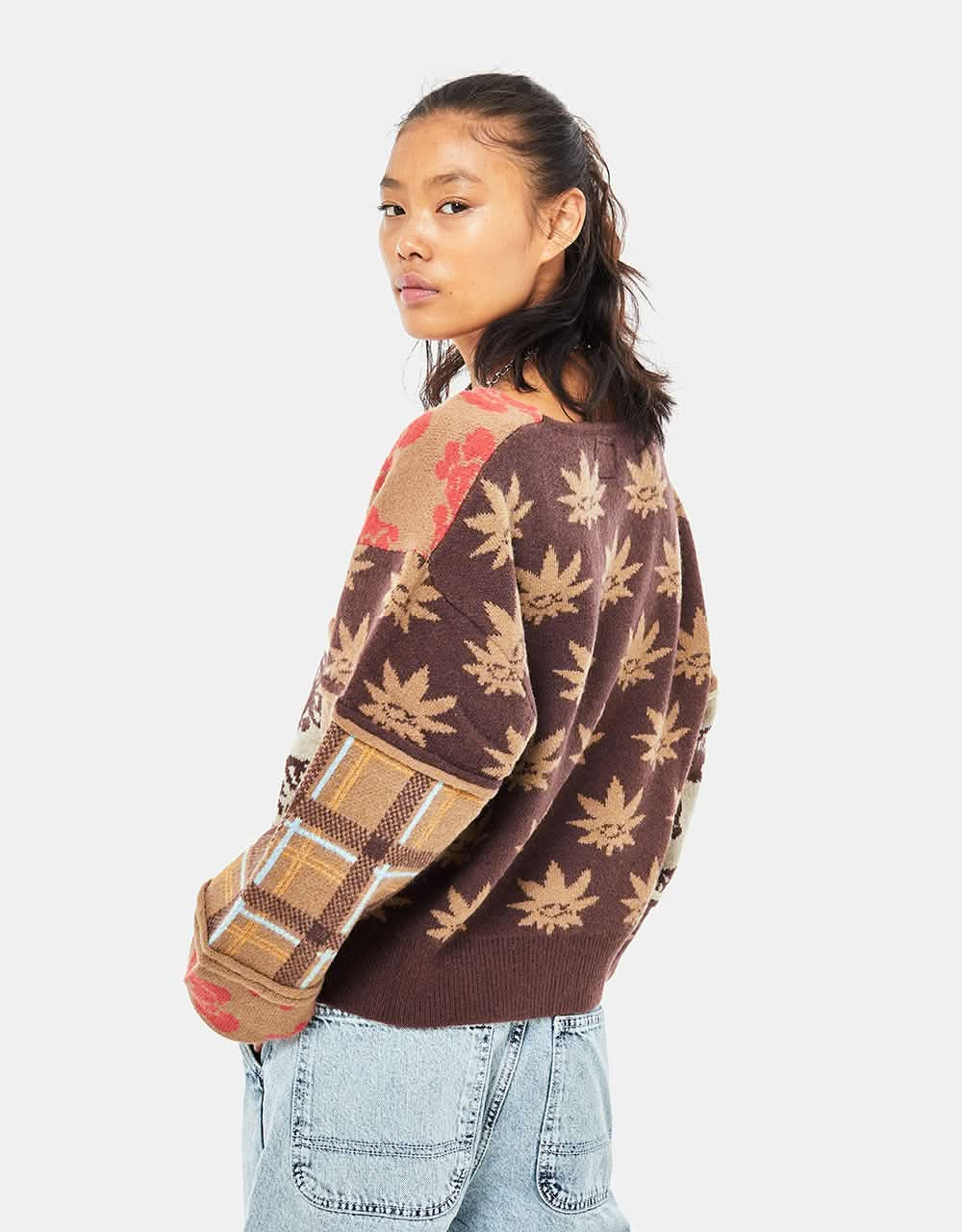 HUF Womens Nature Patchwork Cardigan - Brown