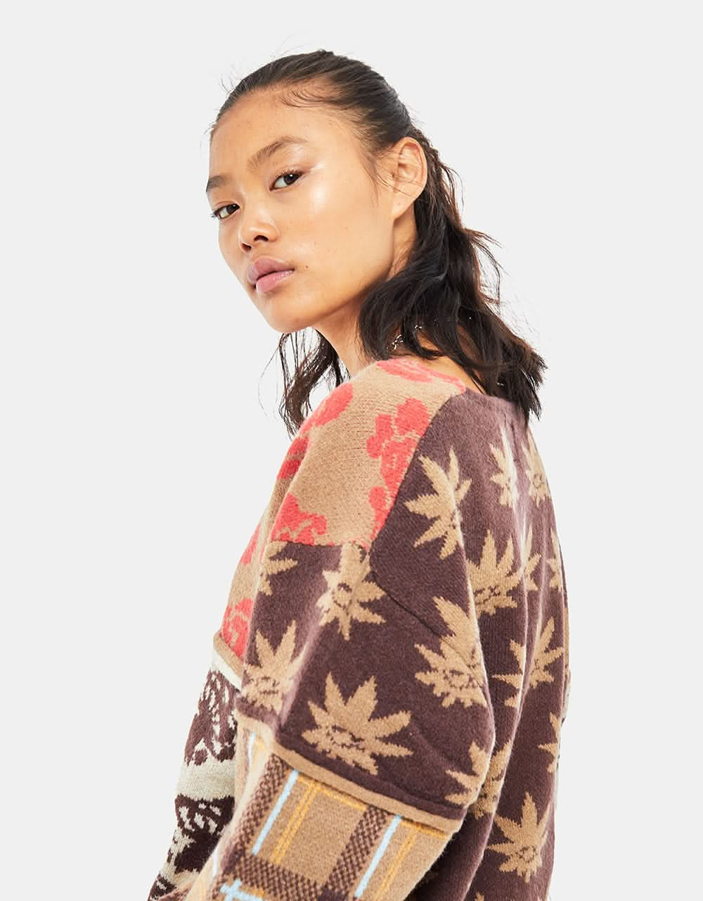 HUF Womens Nature Patchwork Cardigan - Brown