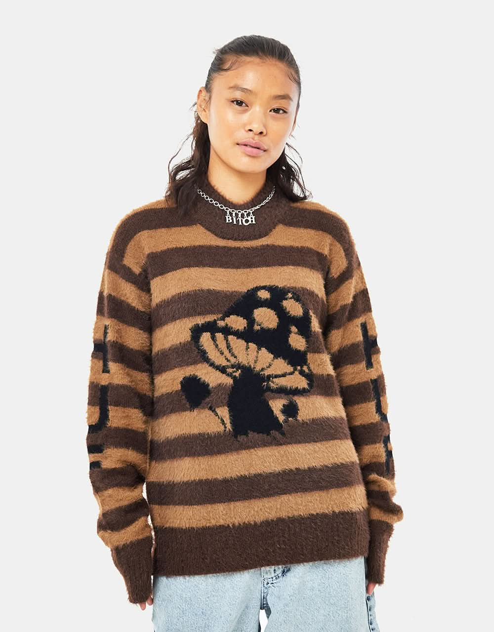 HUF Womens Shroom Jacquard Knit Sweater - Brown